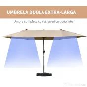 Outsunny Umbrela de Gradina Dubla 460x270cm Deschidere cu Manivela, Baza Transversala si Balast, Otel si Poliester Kaki 