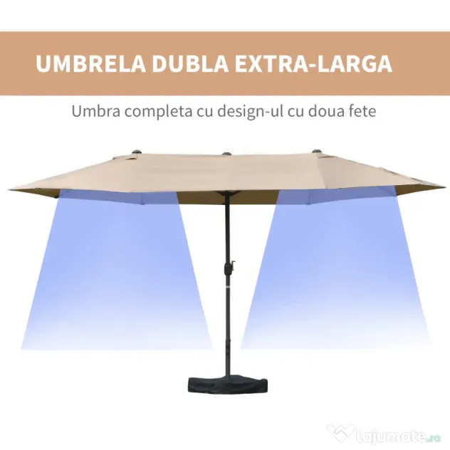 Outsunny Umbrela de Gradina Dubla 460x270cm Deschidere cu Manivela, Baza Transversala si Balast, Otel si Poliester Kaki