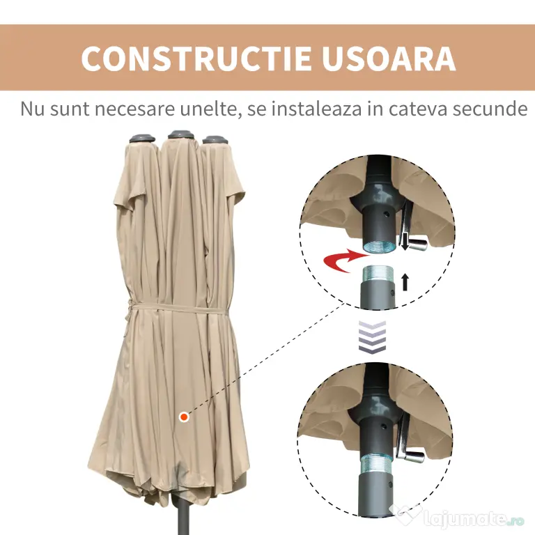 Outsunny Umbrela de Gradina Dubla 460x270cm Deschidere cu Manivela, Baza Transversala si Balast, Otel si Poliester Kaki