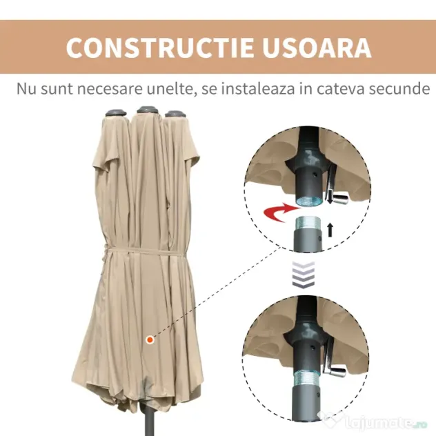 Outsunny Umbrela de Gradina Dubla 460x270cm Deschidere cu Manivela, Baza Transversala si Balast, Otel si Poliester Kaki
