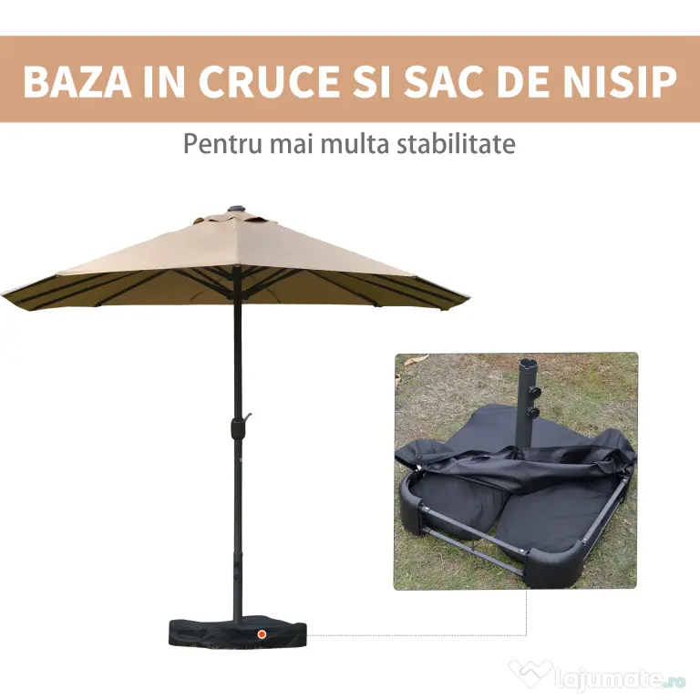 Outsunny Umbrela de Gradina Dubla 460x270cm Deschidere cu Manivela, Baza Transversala si Balast, Otel si Poliester Kaki