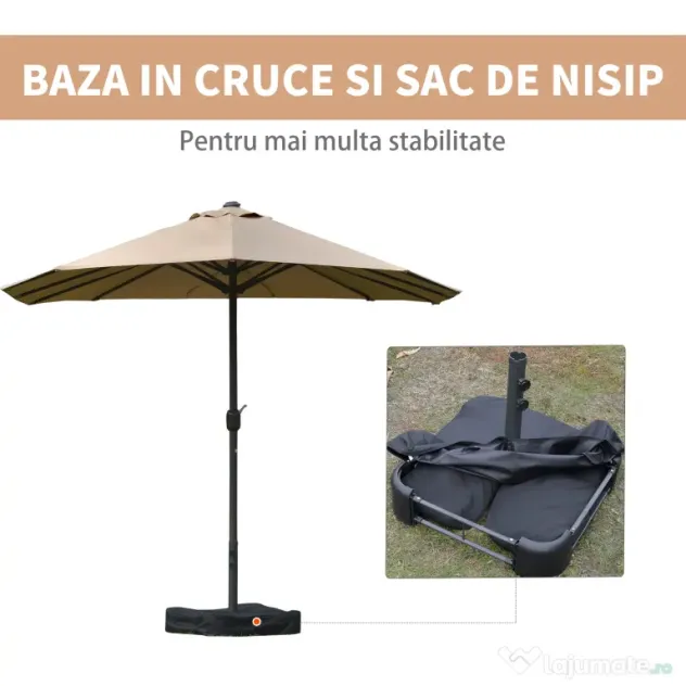 Outsunny Umbrela de Gradina Dubla 460x270cm Deschidere cu Manivela, Baza Transversala si Balast, Otel si Poliester Kaki