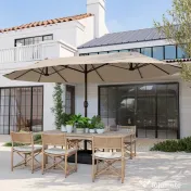 Outsunny Umbrela de Gradina Dubla 460x270cm Deschidere cu Manivela, Baza Transversala si Balast, Otel si Poliester Kaki 