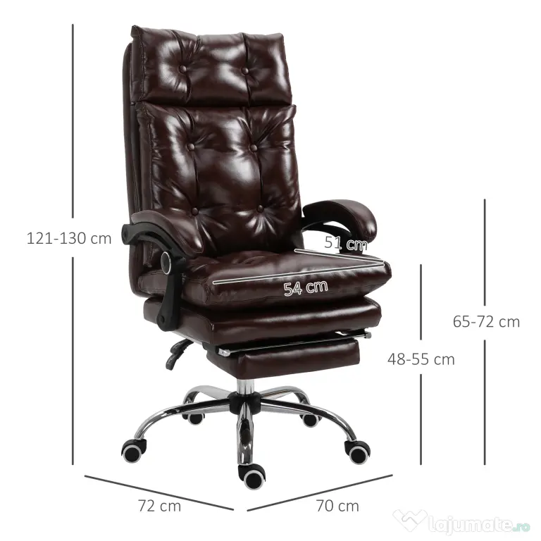 Vinsetto Scaun de Birou Ergonomic Suport pentru picioare Detasabil Inaltime Reglabila Maro