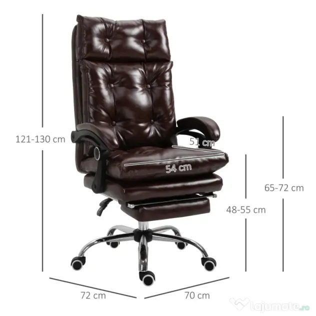 Vinsetto Scaun de Birou Ergonomic Suport pentru picioare Detasabil Inaltime Reglabila Maro