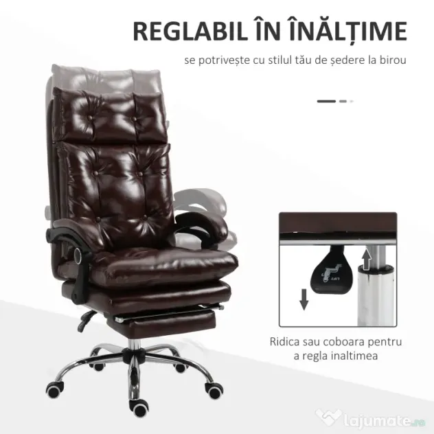Vinsetto Scaun de Birou Ergonomic Suport pentru picioare Detasabil Inaltime Reglabila Maro