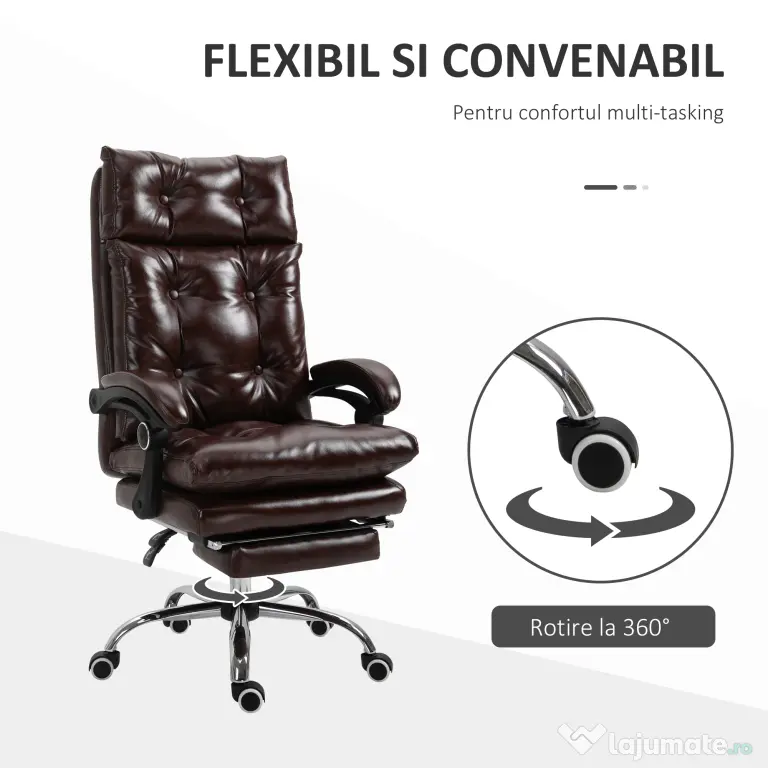 Vinsetto Scaun de Birou Ergonomic Suport pentru picioare Detasabil Inaltime Reglabila Maro