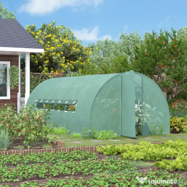 Outsunny Sera de Gradina Tunel pentru Cultivare Plante în PE, 600x300x200cm, ușă unică