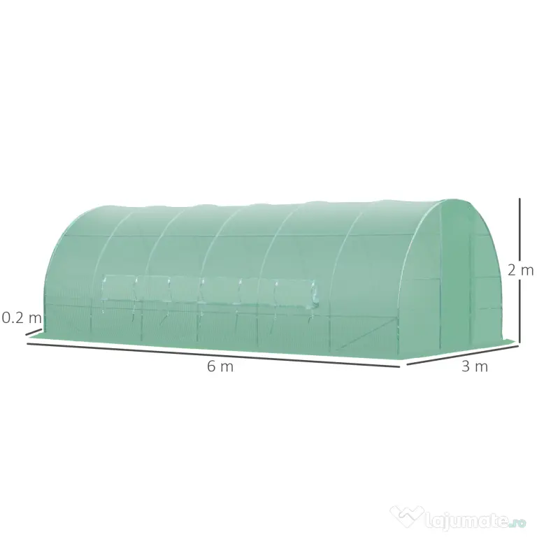 Outsunny Sera de Gradina Tunel pentru Cultivare Plante în PE, 600x300x200cm, ușă unică