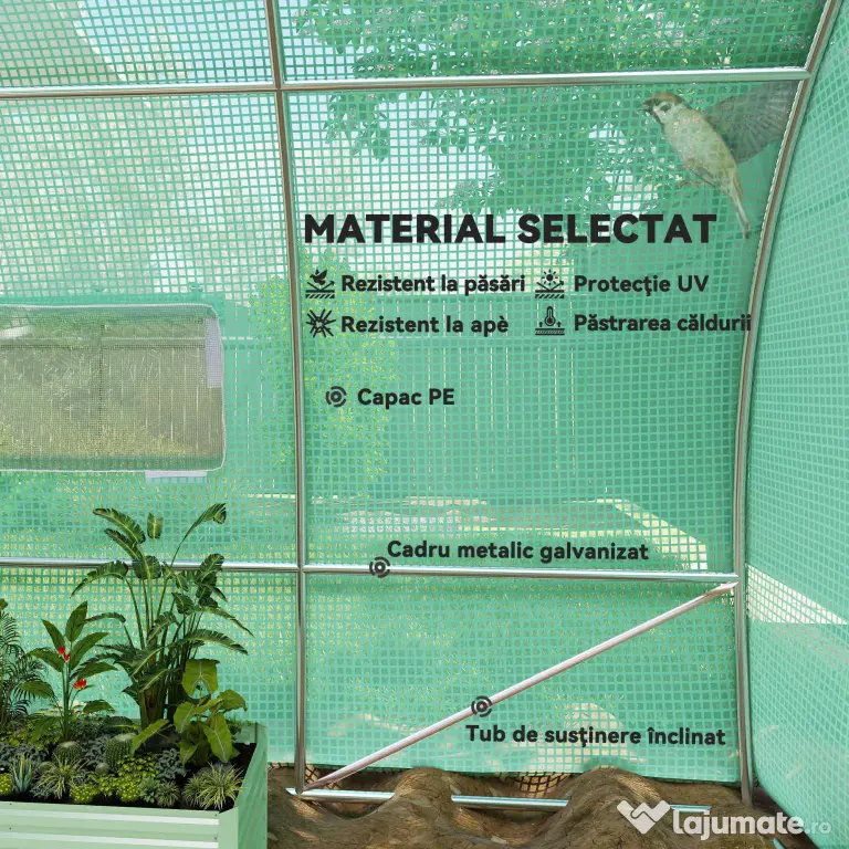 Outsunny Sera de Gradina Tunel pentru Cultivare Plante în PE, 600x300x200cm, ușă unică