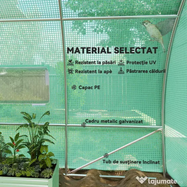 Outsunny Sera de Gradina Tunel pentru Cultivare Plante în PE, 600x300x200cm, ușă unică