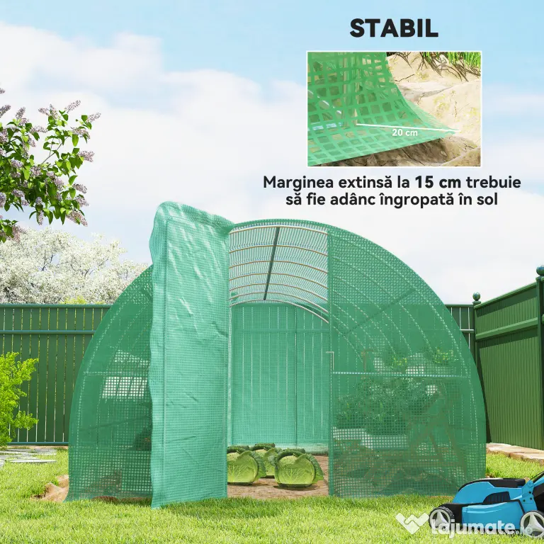 Outsunny Sera de Gradina Tunel pentru Cultivare Plante în PE, 600x300x200cm, ușă unică