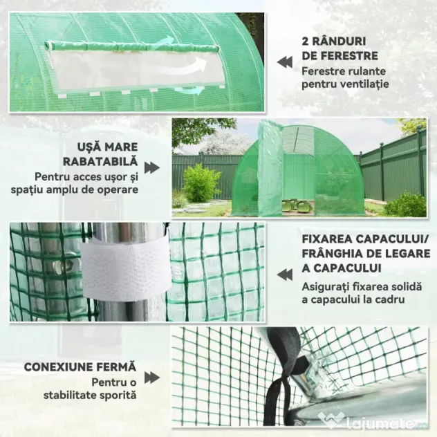 Outsunny Sera de Gradina Tunel pentru Cultivare Plante în PE, 600x300x200cm, ușă unică