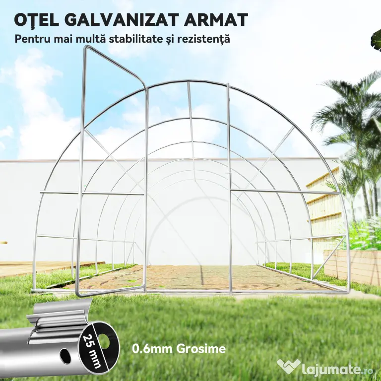 Outsunny Sera de Gradina Tunel pentru Cultivare Plante în PE, 600x300x200cm, ușă unică