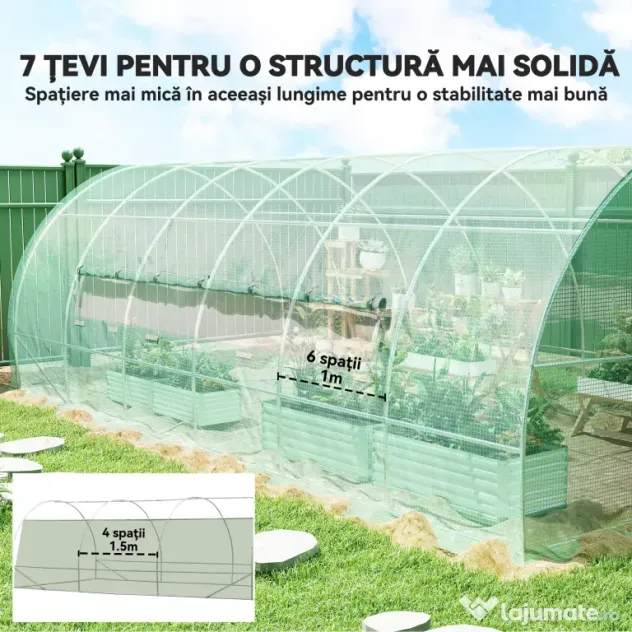 Outsunny Sera de Gradina Tunel pentru Cultivare Plante în PE, 600x300x200cm, ușă unică