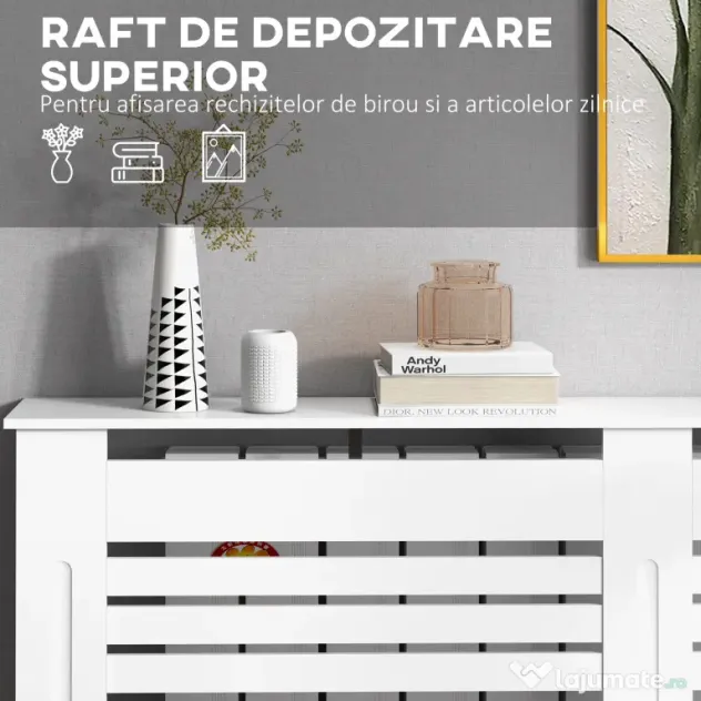 HOMCOM Acoperitor de Radiatoare cu Raft Portaoggetti, din Lemn, 152x19x81 cm, Alb