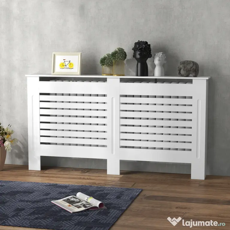 HOMCOM Acoperitor de Radiatoare cu Raft Portaoggetti, din Lemn, 152x19x81 cm, Alb