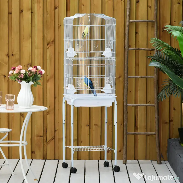 PawHut colivie pentru pasari, 46.5x36x157cm, alba