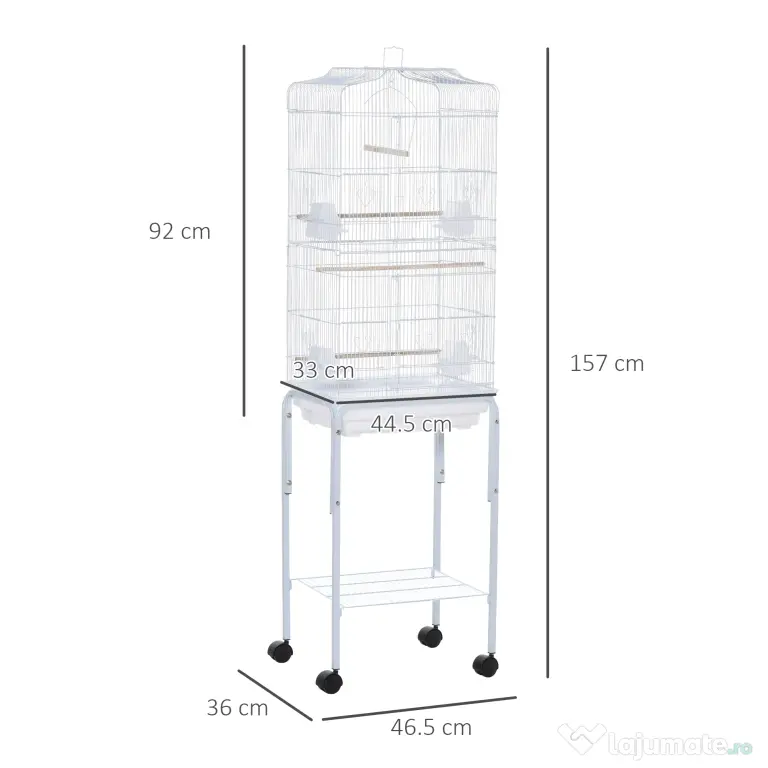 PawHut colivie pentru pasari, 46.5x36x157cm, alba