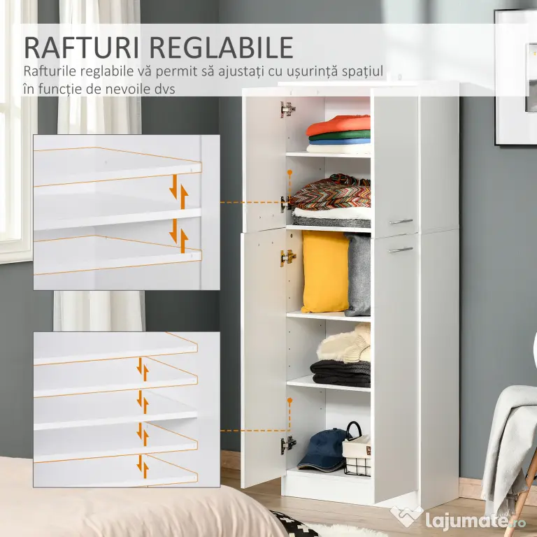 Homcom Dulap de depozitare, cu 2 compartimente și rafturi reglabile pentru dormitor living birou, 59×31×155 cm