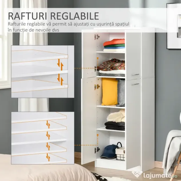 Homcom Dulap de depozitare, cu 2 compartimente și rafturi reglabile pentru dormitor living birou, 59×31×155 cm