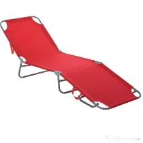 Outsunny Șezlong Pliabil cu Spătar Reglabil în 5 Poziții, Șezlong de Grădină cu Structură din Metal și Țesătură Oxford, pentru Plajă, Piscină sau Grădină, 187x55x24cm, Roșu