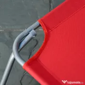 Outsunny Șezlong Pliabil cu Spătar Reglabil în 5 Poziții, Șezlong de Grădină cu Structură din Metal și Țesătură Oxford, pentru Plajă, Piscină sau Grădină, 187x55x24cm, Roșu