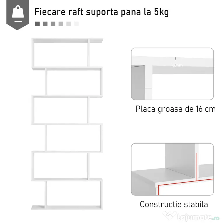 HOMCOM Librarie de Design Modern Rafturi Alb, 80x23x192cm