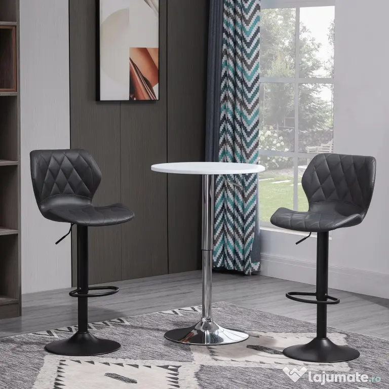 HOMCOM Set 2 Scaune Bar din Piele Sintetica Reglabile Gri