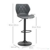 HOMCOM Set 2 Scaune Bar din Piele Sintetica Reglabile Gri 