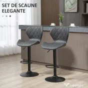 HOMCOM Set 2 Scaune Bar din Piele Sintetica Reglabile Gri 