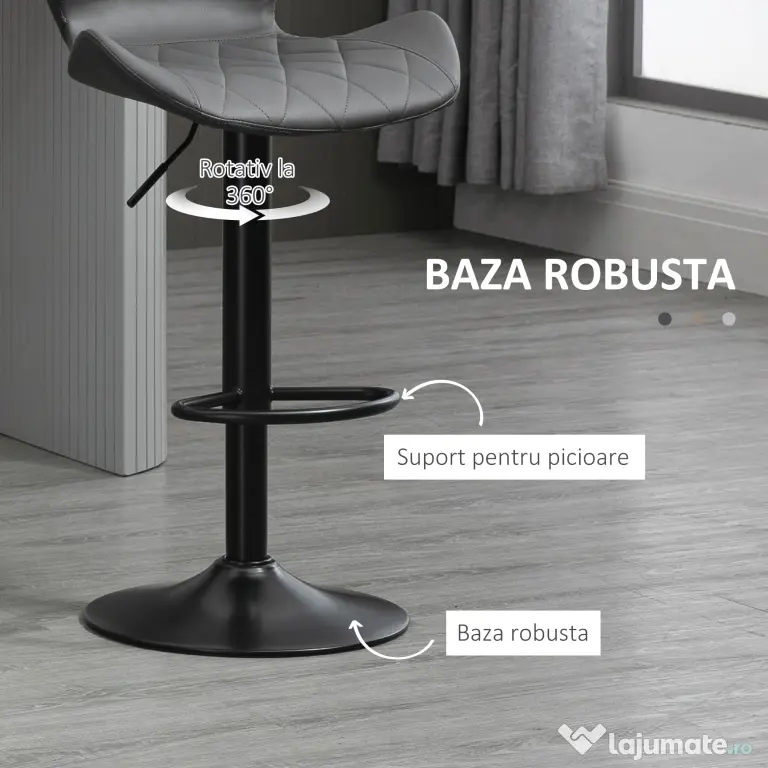 HOMCOM Set 2 Scaune Bar din Piele Sintetica Reglabile Gri