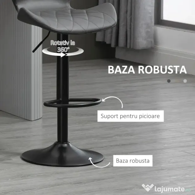 HOMCOM Set 2 Scaune Bar din Piele Sintetica Reglabile Gri