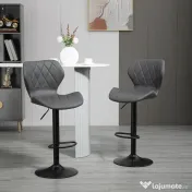 HOMCOM Set 2 Scaune Bar din Piele Sintetica Reglabile Gri 