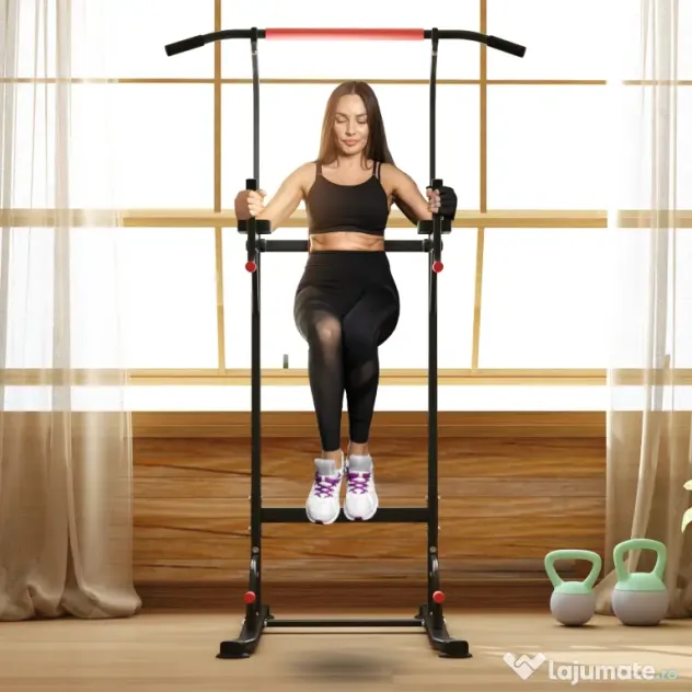 HOMCOM Bară de Tracțiuni Reglabilă pentru Fitness, Aparat Multifuncțional cu Cadru din Oțel, Max. 120 kg