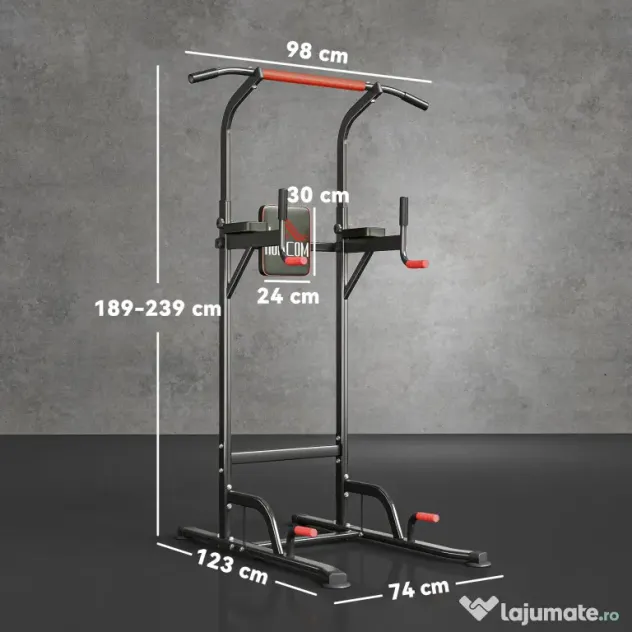 HOMCOM Bară de Tracțiuni Reglabilă pentru Fitness, Aparat Multifuncțional cu Cadru din Oțel, Max. 120 kg