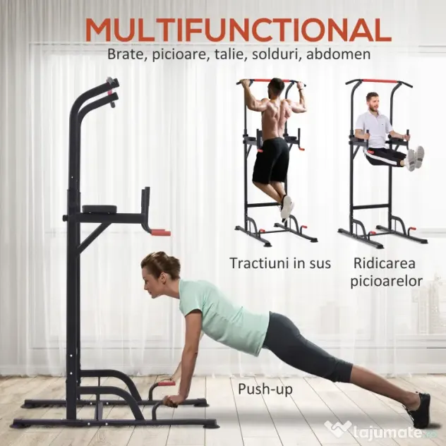 HOMCOM Bară de Tracțiuni Reglabilă pentru Fitness, Aparat Multifuncțional cu Cadru din Oțel, Max. 120 kg
