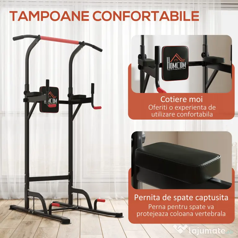 HOMCOM Bară de Tracțiuni Reglabilă pentru Fitness, Aparat Multifuncțional cu Cadru din Oțel, Max. 120 kg