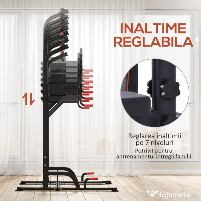 HOMCOM Bară de Tracțiuni Reglabilă pentru Fitness, Aparat Multifuncțional cu Cadru din Oțel, Max. 120 kg
