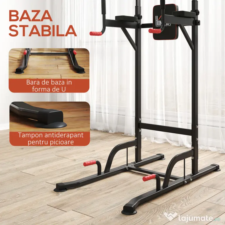 HOMCOM Bară de Tracțiuni Reglabilă pentru Fitness, Aparat Multifuncțional cu Cadru din Oțel, Max. 120 kg