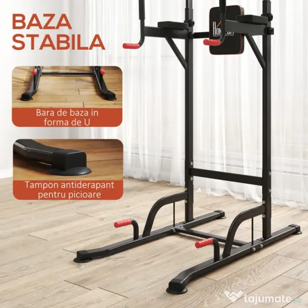 HOMCOM Bară de Tracțiuni Reglabilă pentru Fitness, Aparat Multifuncțional cu Cadru din Oțel, Max. 120 kg