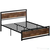 HOMCOM Cadru Pat Matrimonial din Lemn si Otel cu Sipci in Stil Industrial 160x200cm