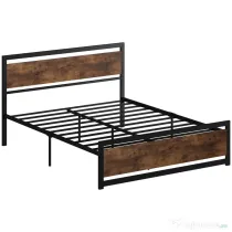 HOMCOM Cadru Pat Matrimonial din Lemn si Otel cu Sipci in Stil Industrial 160x200cm