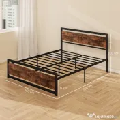 HOMCOM Cadru Pat Matrimonial din Lemn si Otel cu Sipci in Stil Industrial 160x200cm