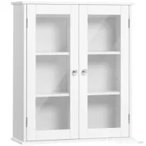 Kleankin Dulap de Baie Suspendat cu 2 Uși din Lemn și Sticlă, Dulap de Perete Multifuncțional, 55x20x65 cm, Alb