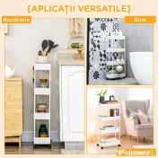 HOMCOM Cărucior Bucătărie Multifuncțional cu 4 Polițe și 3 Cârlige, Oțel și Plastic, 40x19x90 cm, Alb