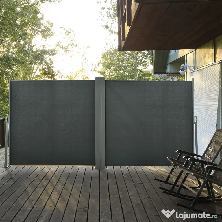 Outsunny Prelată Laterală Retractabilă cu Mâner, Separator Grădină din Metal și Poliester 180 g/m², Anti UV, pentru Intimitate în Exterior, pentru Balcon sau Grădină, 600x180 cm, Gri