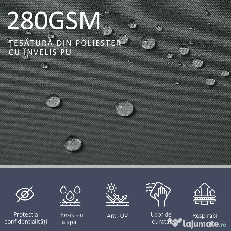 Outsunny Prelată Laterală Retractabilă cu Mâner, Separator Grădină din Metal și Poliester 180 g/m², Anti UV, pentru Intimitate în Exterior, pentru Balcon sau Grădină, 600x180 cm, Gri