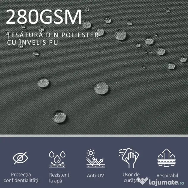 Outsunny Prelată Laterală Retractabilă cu Mâner, Separator Grădină din Metal și Poliester 180 g/m², Anti UV, pentru Intimitate în Exterior, pentru Balcon sau Grădină, 600x180 cm, Gri