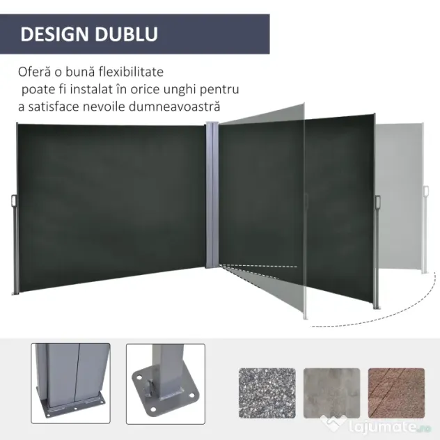 Outsunny Prelată Laterală Retractabilă cu Mâner, Separator Grădină din Metal și Poliester 180 g/m², Anti UV, pentru Intimitate în Exterior, pentru Balcon sau Grădină, 600x180 cm, Gri